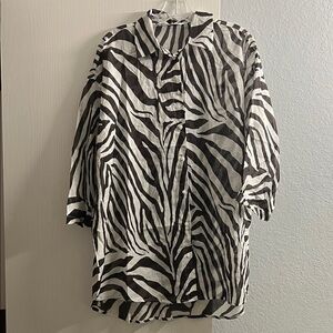 Zebra Print Button-Up Blouse - Black & White